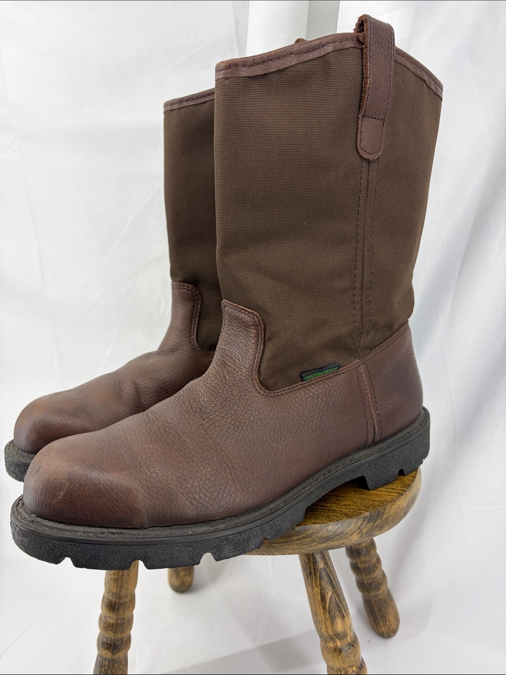 Georgia Boot Homeland WP Wellington Brown Work Boots, Canvas & Leather, Mens 9.5